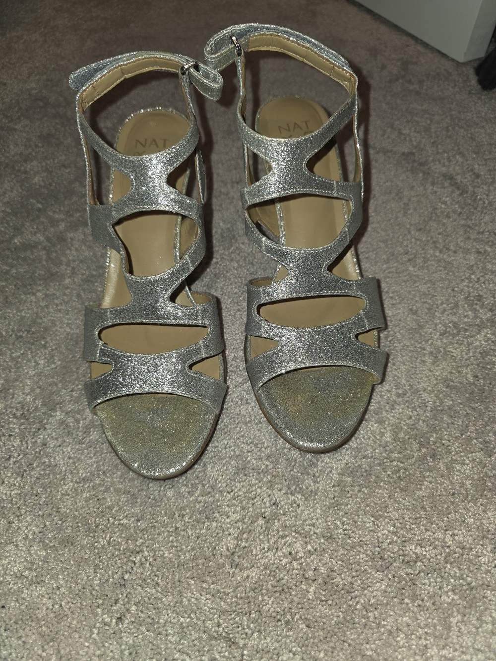 Naturalizer Silver Glitter Strappy Heeled Sandals